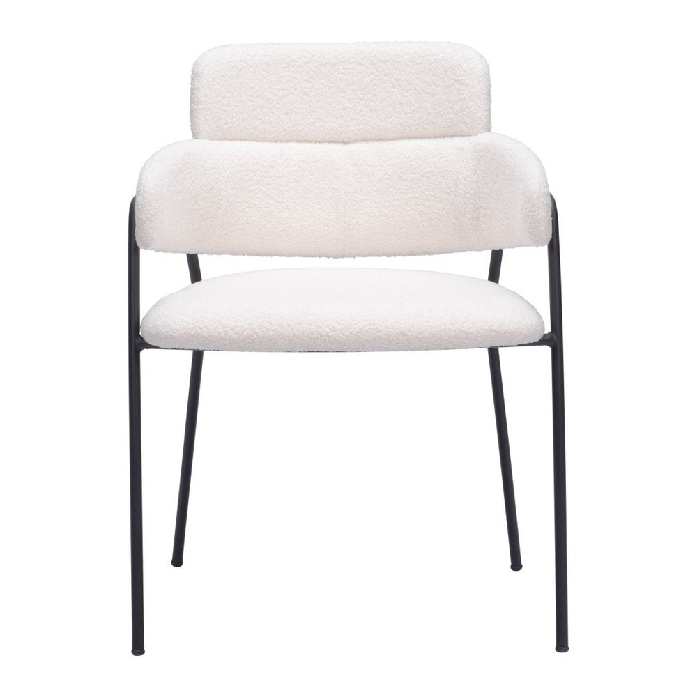 Set of Two Cream and Black Faux Fur Dining Arm Chairs