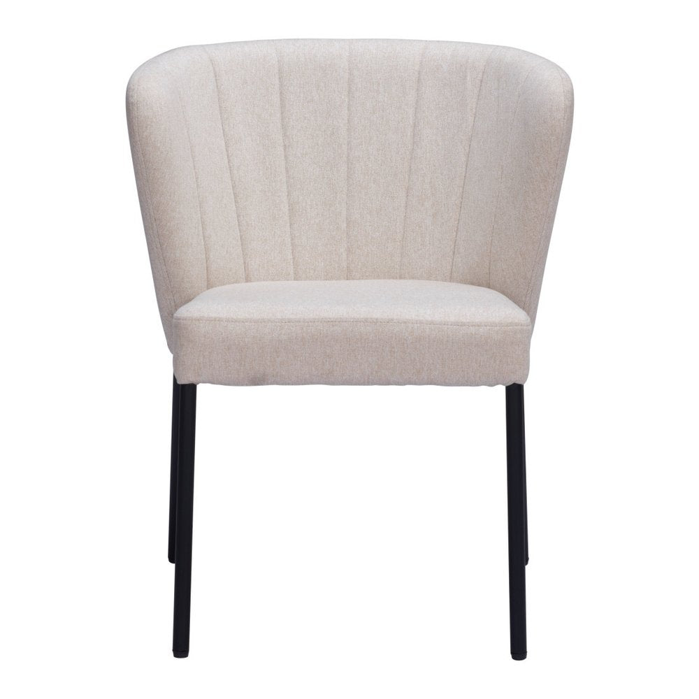 Set of Two Beige and Black Tufted Faux Linen Dining Side Chairs