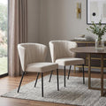 Set of Two Beige and Black Tufted Faux Linen Dining Side Chairs