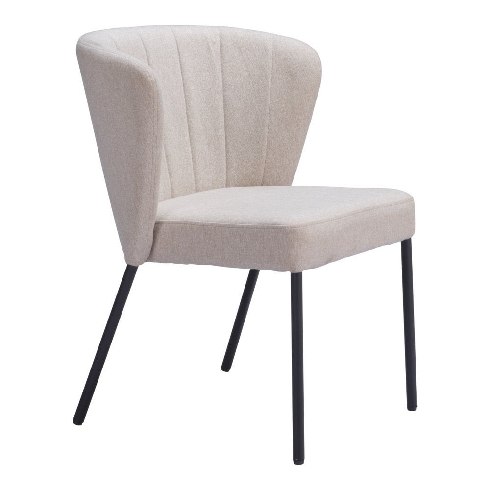 Set of Two Beige and Black Tufted Faux Linen Dining Side Chairs