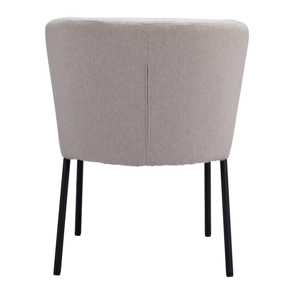 Set of Two Beige and Black Tufted Faux Linen Dining Side Chairs