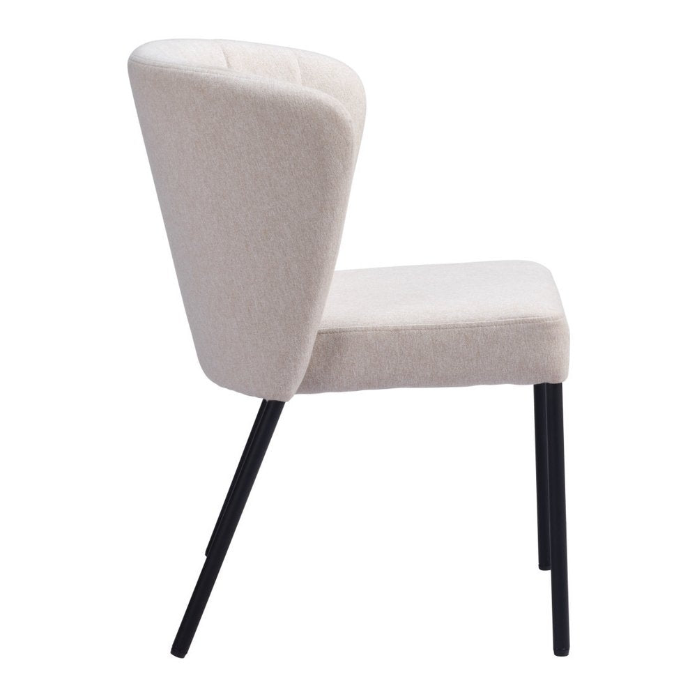 Set of Two Beige and Black Tufted Faux Linen Dining Side Chairs