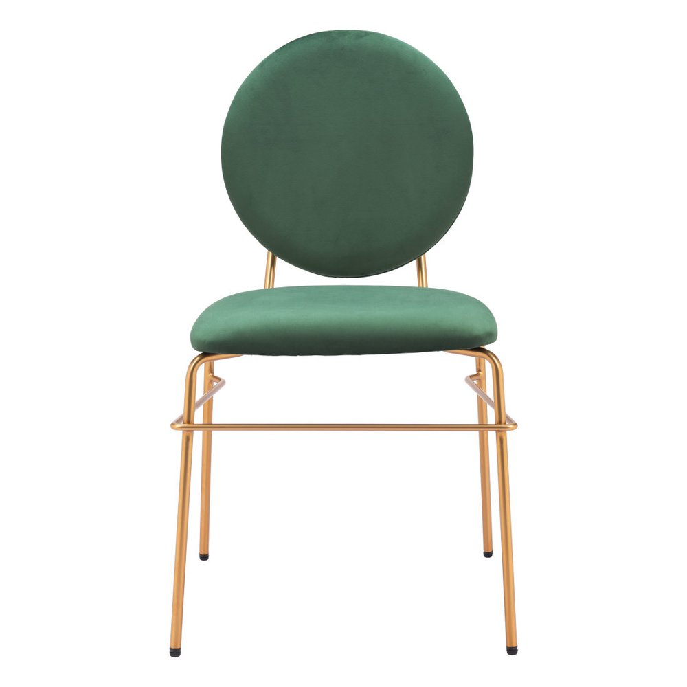 Set of Two Green and Gold Velvet Open Back Dining Side Chairs