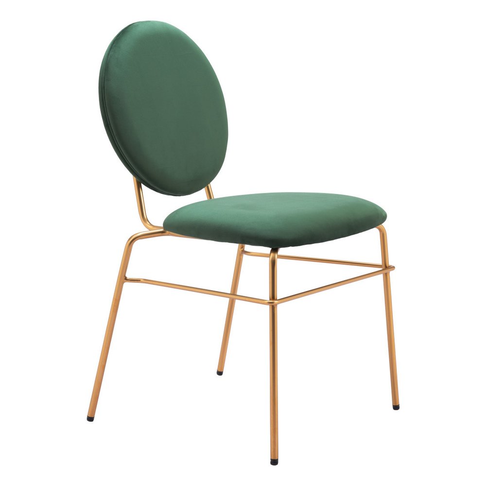 Set of Two Green and Gold Velvet Open Back Dining Side Chairs