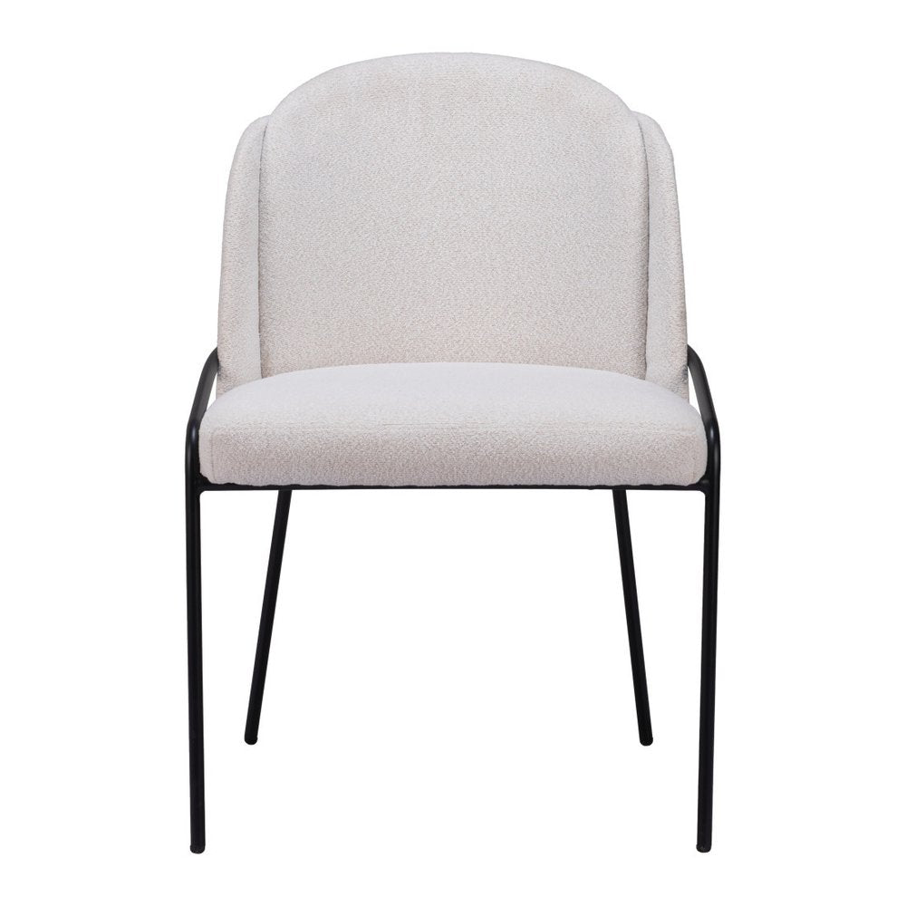 Set of Two Ivory and Black Faux Fur Dining Side Chairs