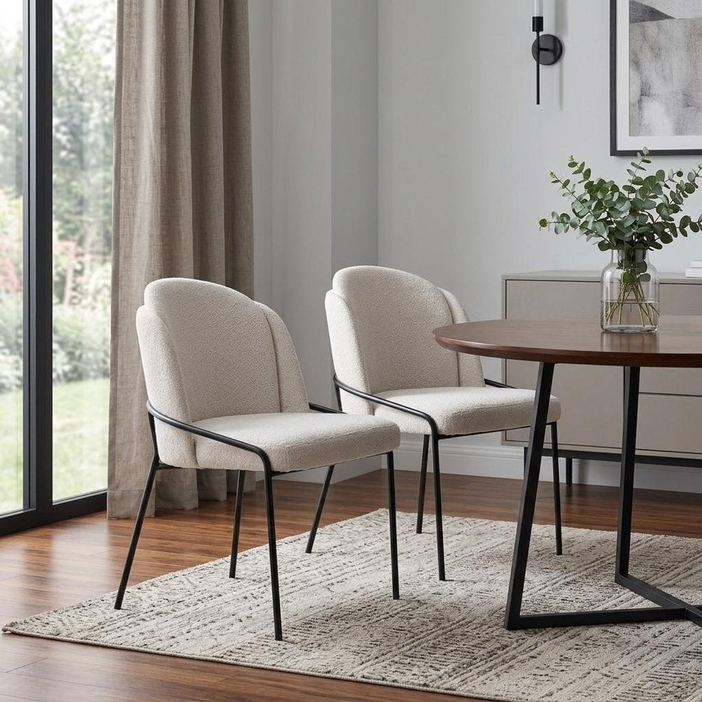 Set of Two Ivory and Black Faux Fur Dining Side Chairs