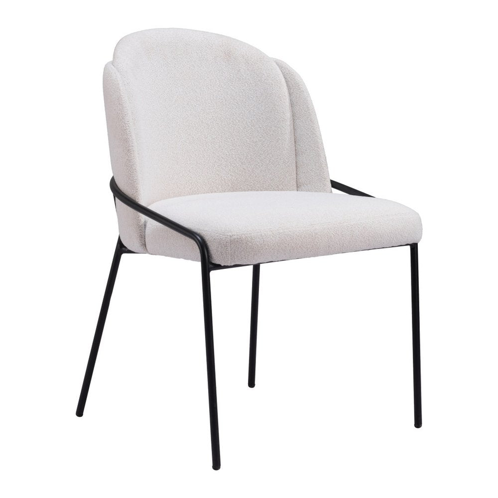 Set of Two Ivory and Black Faux Fur Dining Side Chairs