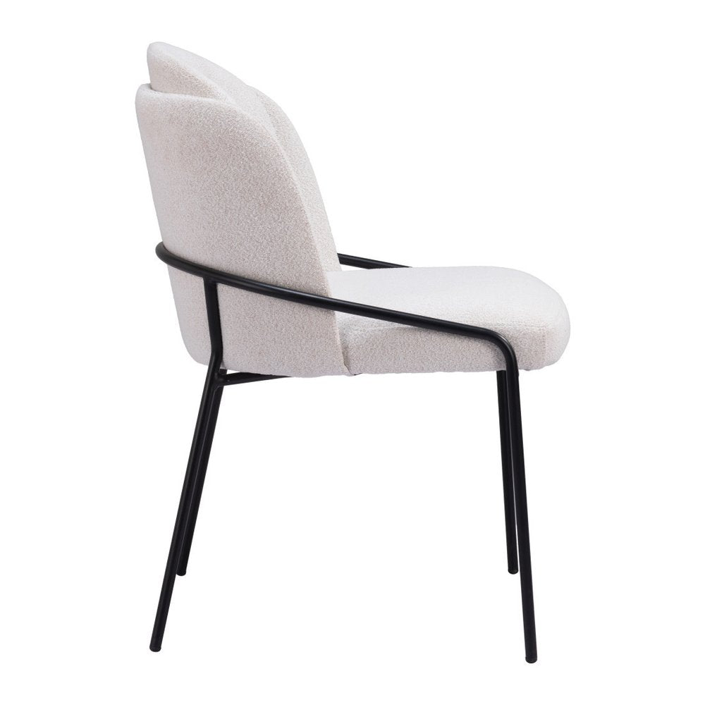 Set of Two Ivory and Black Faux Fur Dining Side Chairs