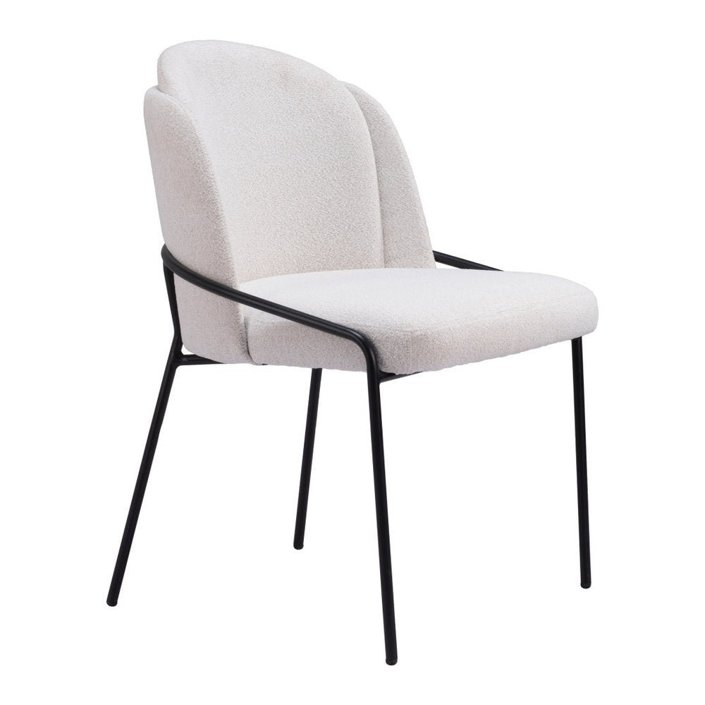 Set of Two Ivory and Black Faux Fur Dining Side Chairs