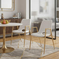 Set of Two White and Gold Faux Leather Open Back Dining Arm Chairs