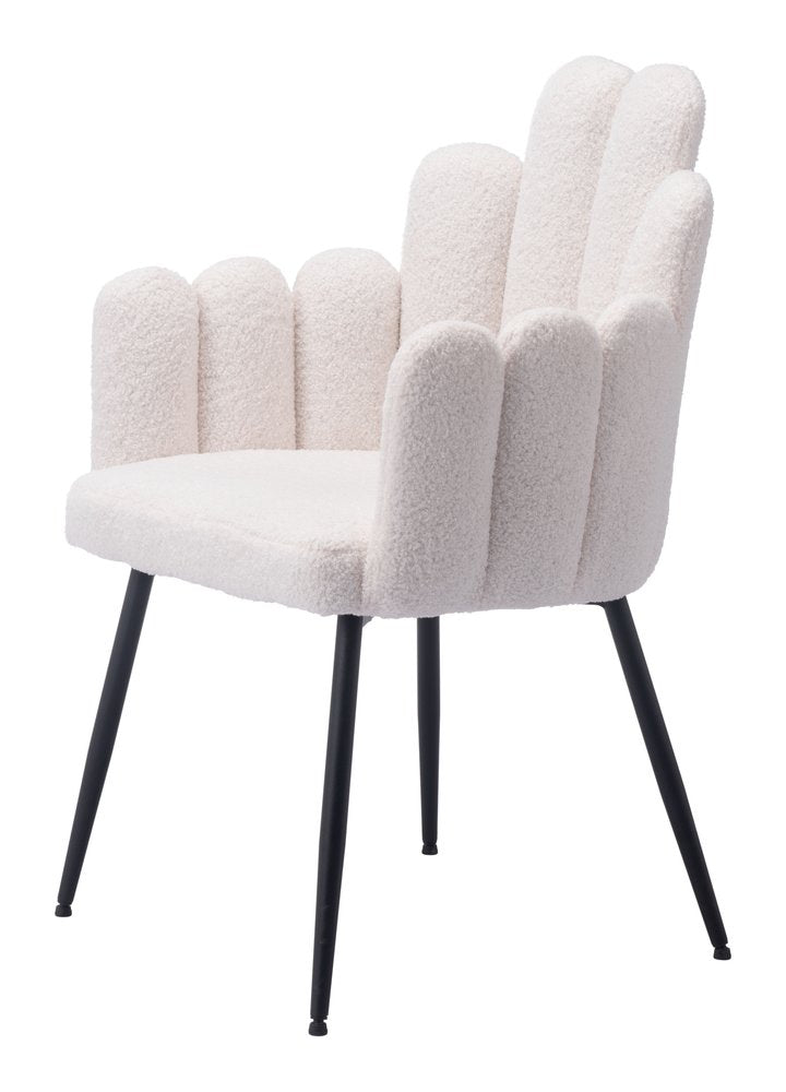 Set of Two Ivory and Black Faux Fur Slat Back Dining Arm Chairs