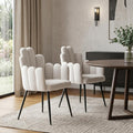Set of Two Ivory and Black Faux Fur Slat Back Dining Arm Chairs