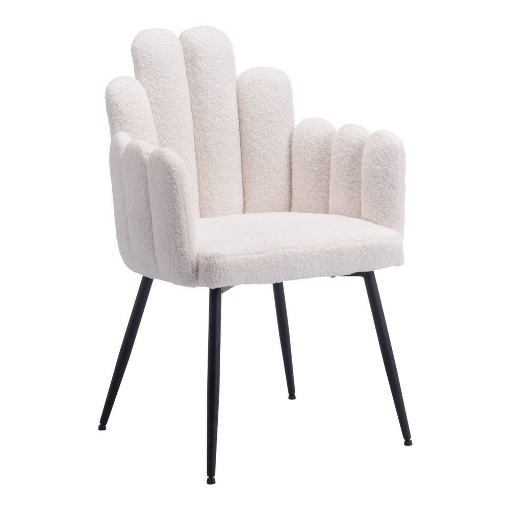 Set of Two Ivory and Black Faux Fur Slat Back Dining Arm Chairs