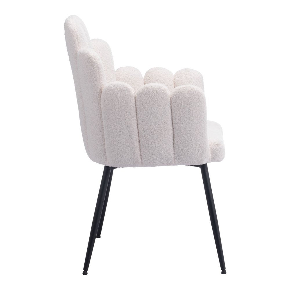 Set of Two Ivory and Black Faux Fur Slat Back Dining Arm Chairs