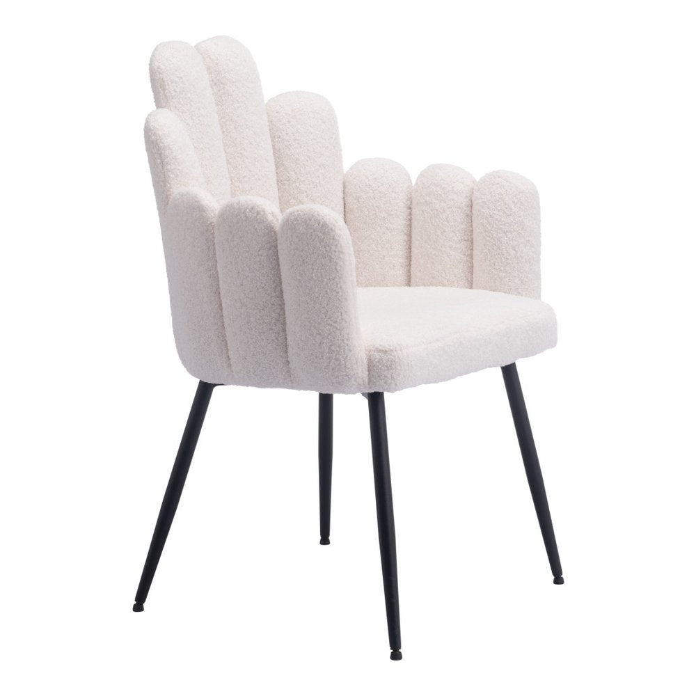 Set of Two Ivory and Black Faux Fur Slat Back Dining Arm Chairs