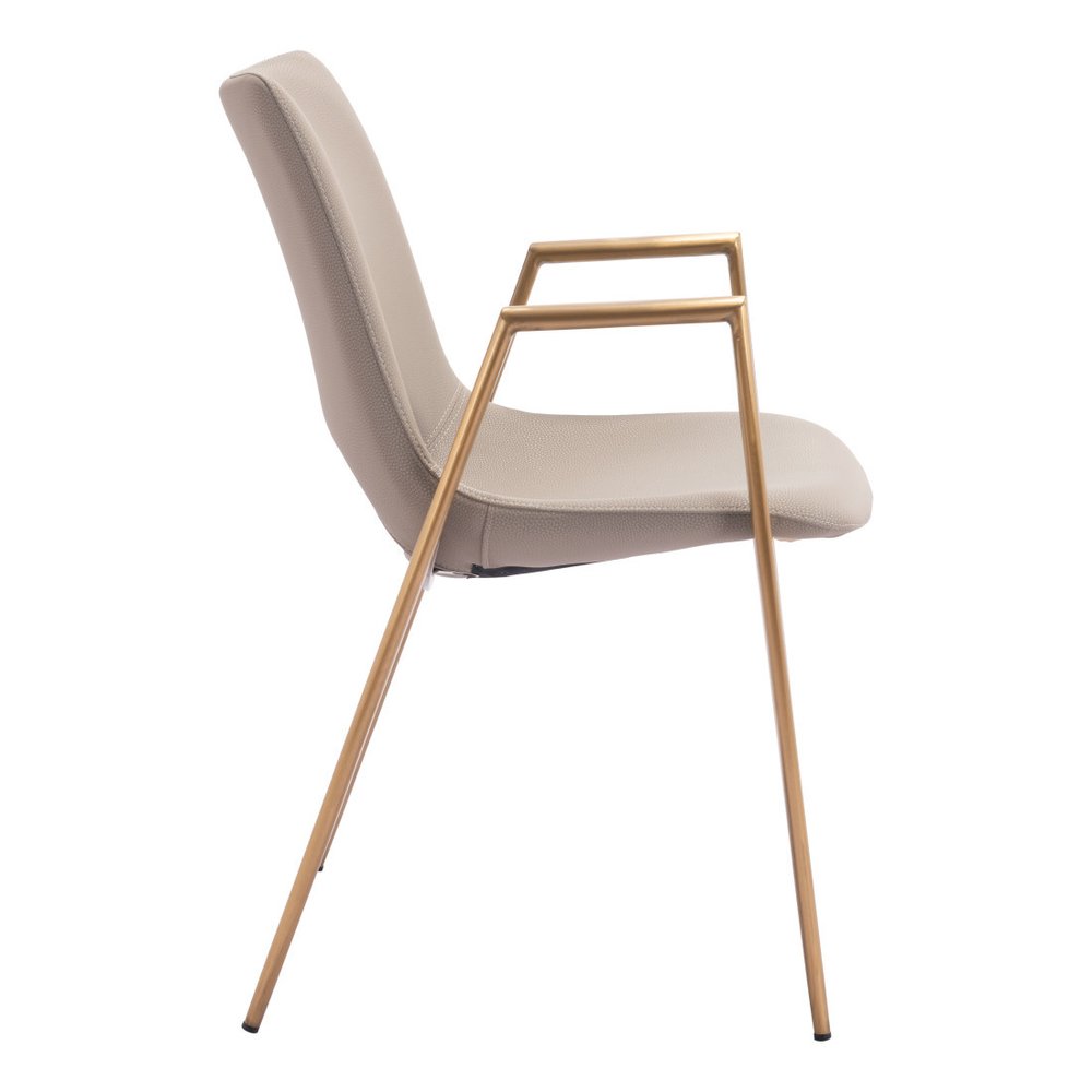 Set of Two Beige and Gold Faux Leather Open Back Dining Arm Chairs
