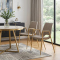 Set of Two Beige and Gold Faux Leather Open Back Dining Arm Chairs