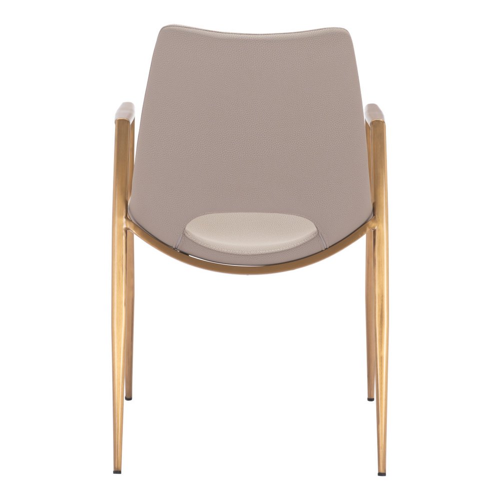 Set of Two Beige and Gold Faux Leather Open Back Dining Arm Chairs