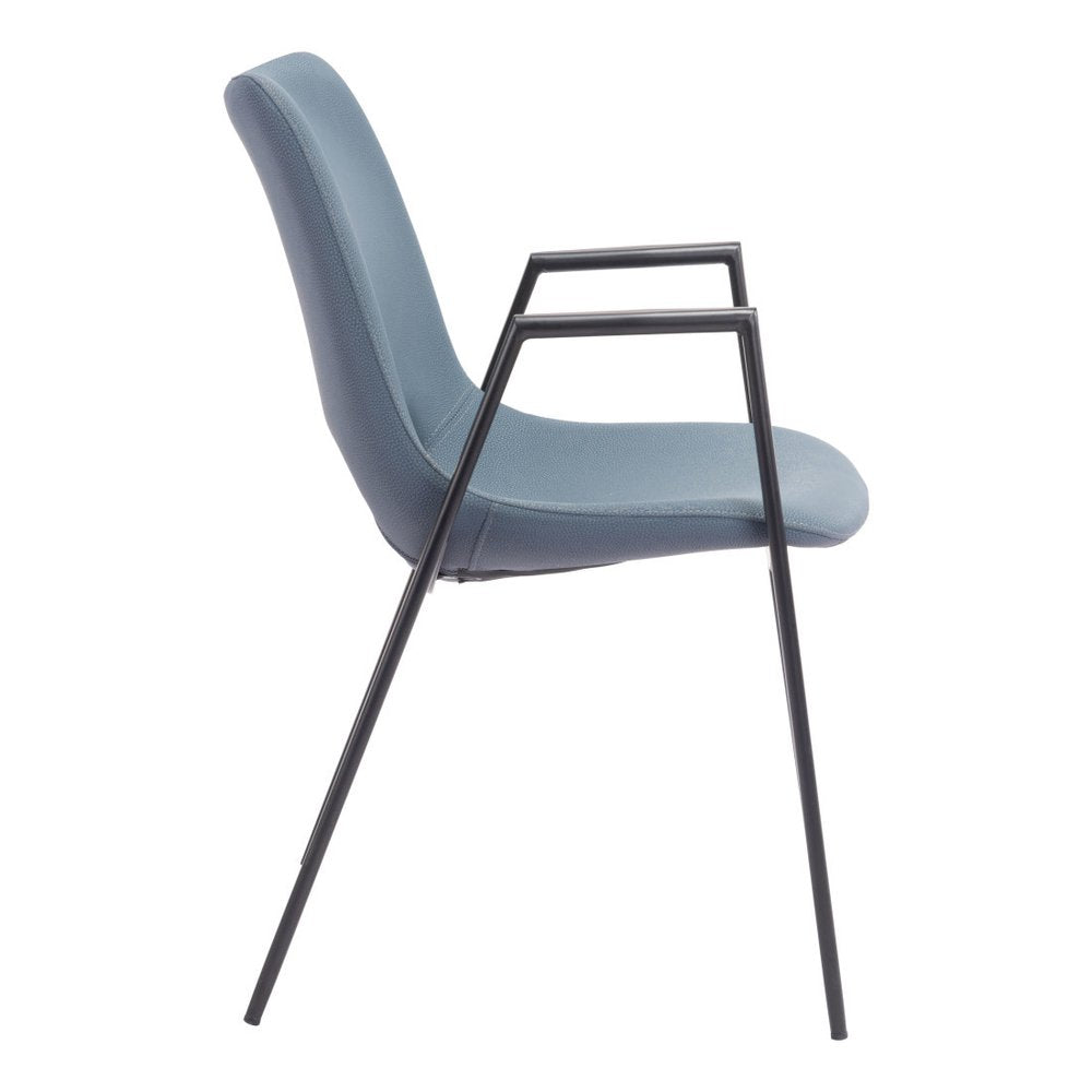 Set of Two Blue and Black Faux Leather Open Back Dining Arm Chairs