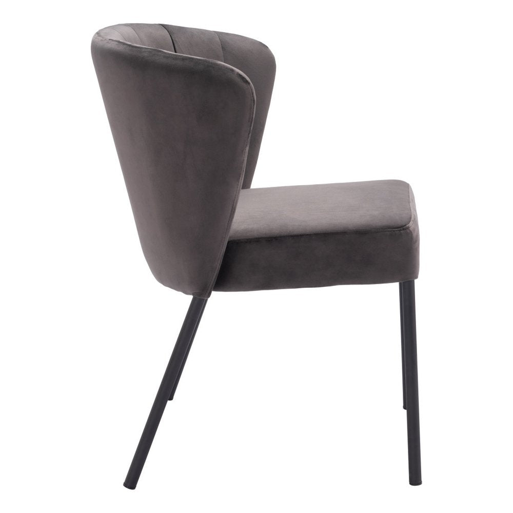 Set of Two Gray and Black Tufted Velvet Dining Side Chairs