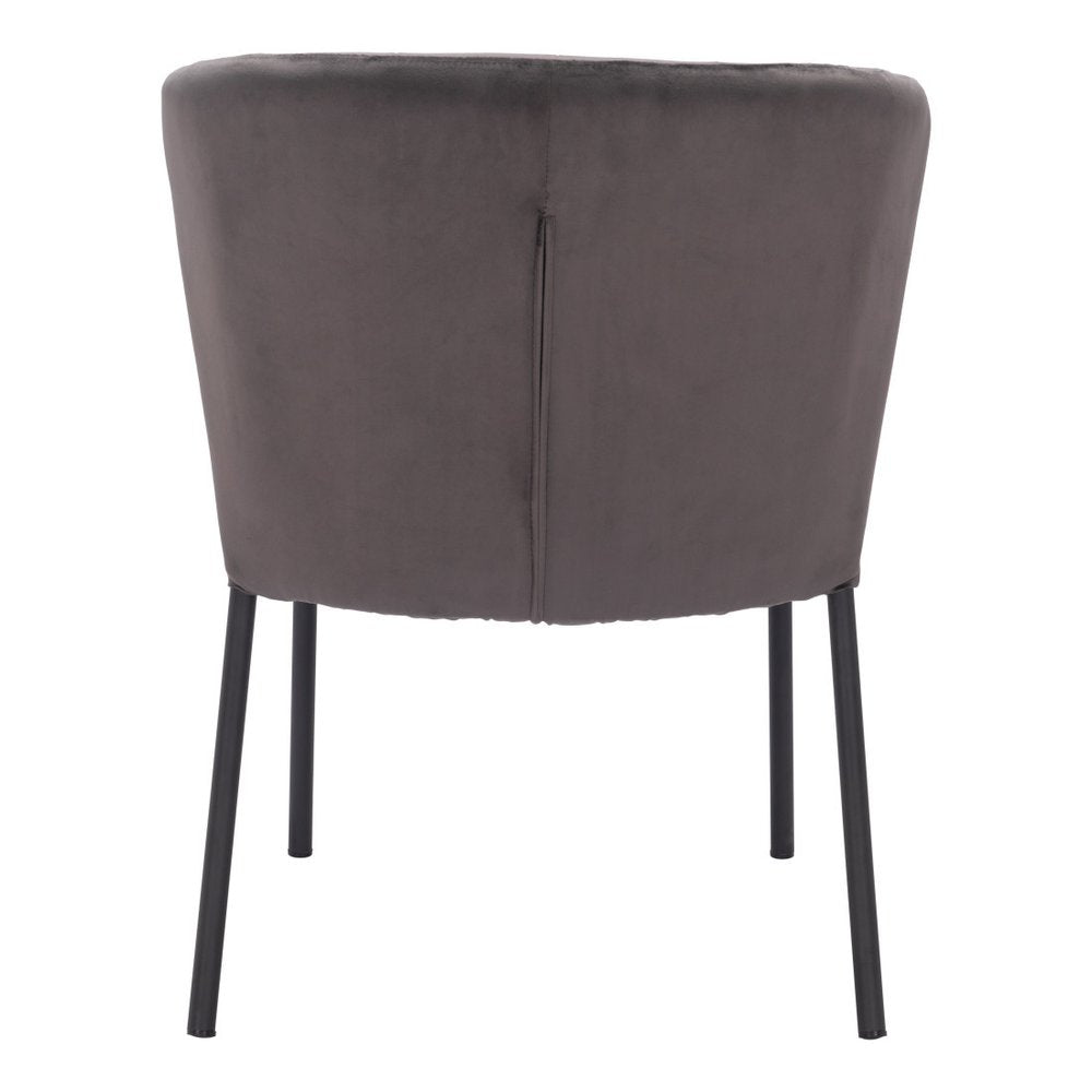 Set of Two Gray and Black Tufted Velvet Dining Side Chairs