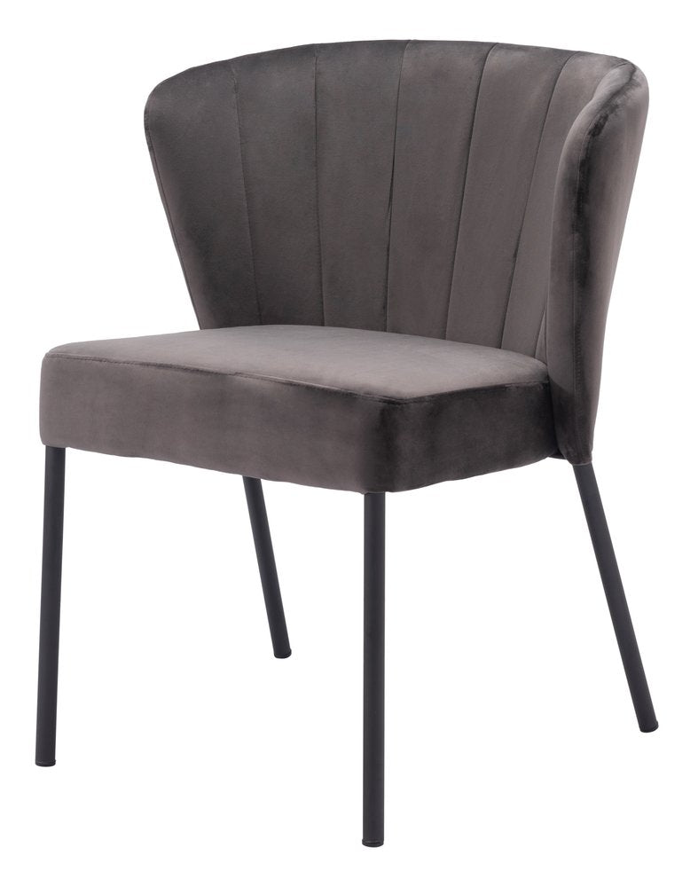 Set of Two Gray and Black Tufted Velvet Dining Side Chairs