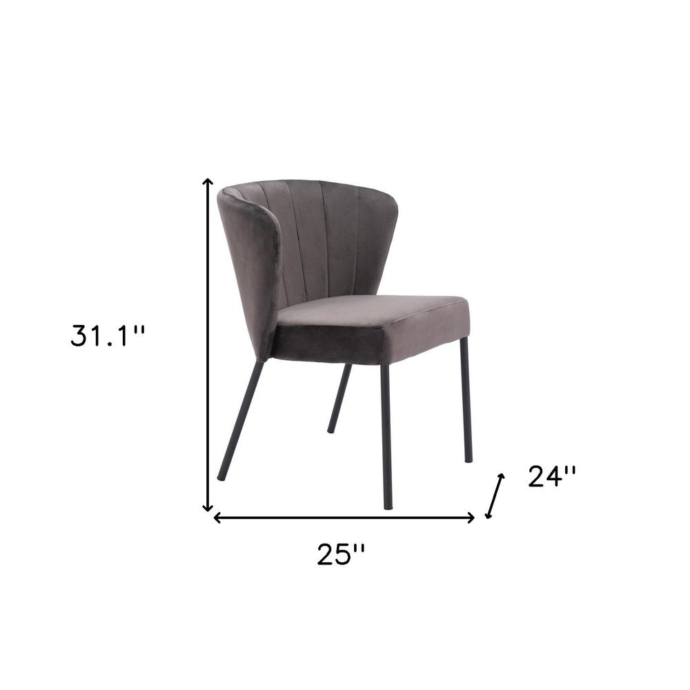 Set of Two Gray and Black Tufted Velvet Dining Side Chairs