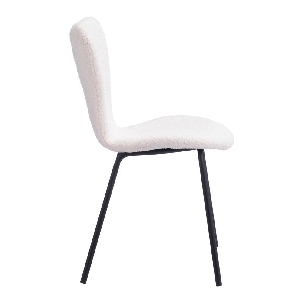 Set of Two Ivory and Black Faux Fur Dining Side Chairs