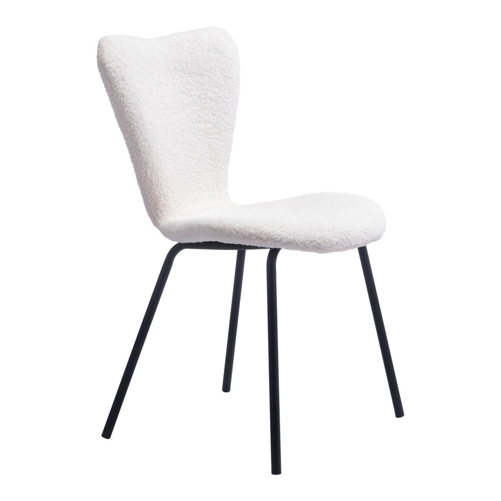 Set of Two Ivory and Black Faux Fur Dining Side Chairs