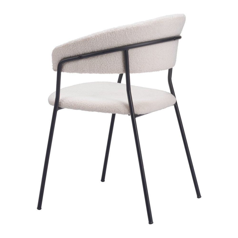 Set of Two Cream and Black Faux Fur Open Back Dining Arm Chairs