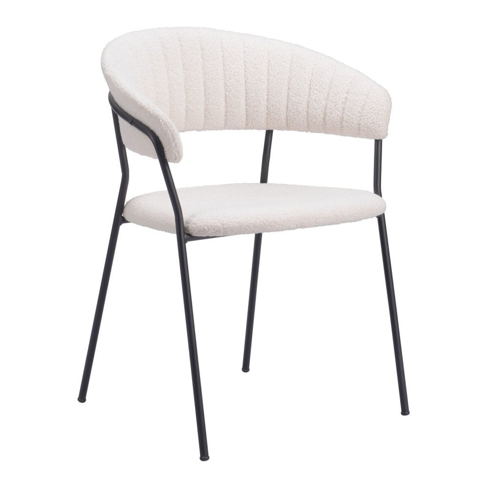 Set of Two Cream and Black Faux Fur Open Back Dining Arm Chairs