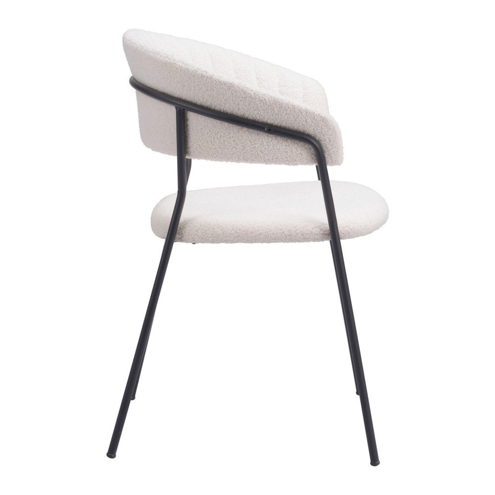 Set of Two Cream and Black Faux Fur Open Back Dining Arm Chairs