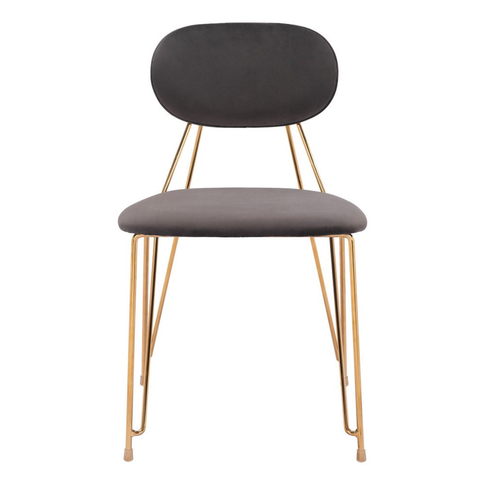 Set of Two Gray and Gold Velvet Open Back Dining Side Chairs