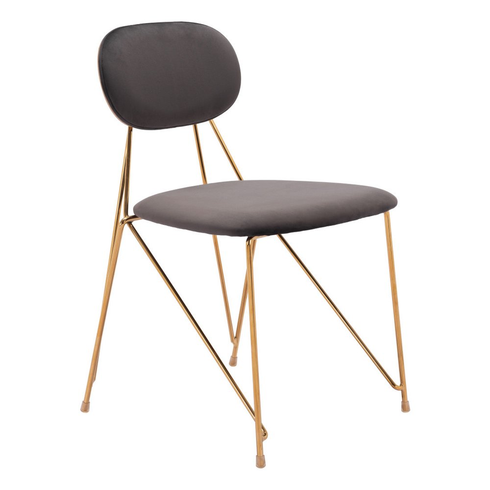 Set of Two Gray and Gold Velvet Open Back Dining Side Chairs