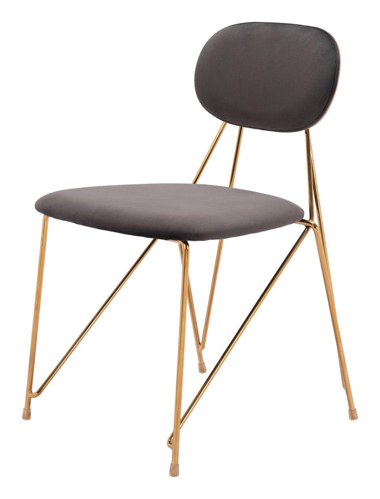 Set of Two Gray and Gold Velvet Open Back Dining Side Chairs
