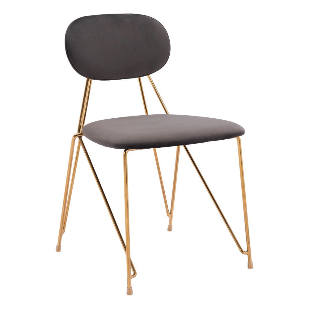 Set of Two Gray and Gold Velvet Open Back Dining Side Chairs