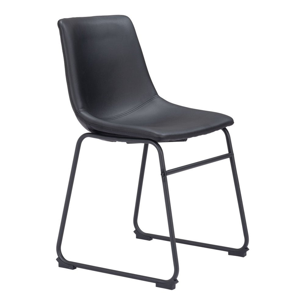 Set of Two Black Faux Leather Dining Side Chairs