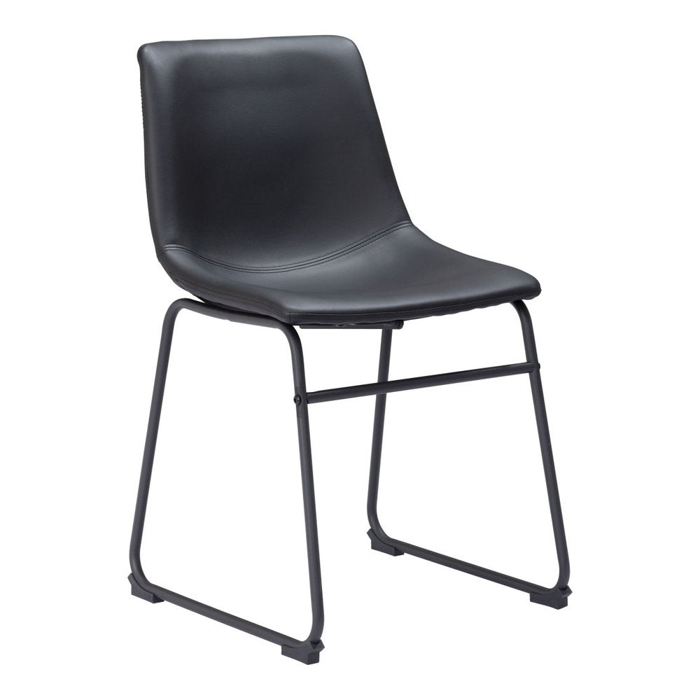 Set of Two Black Faux Leather Dining Side Chairs