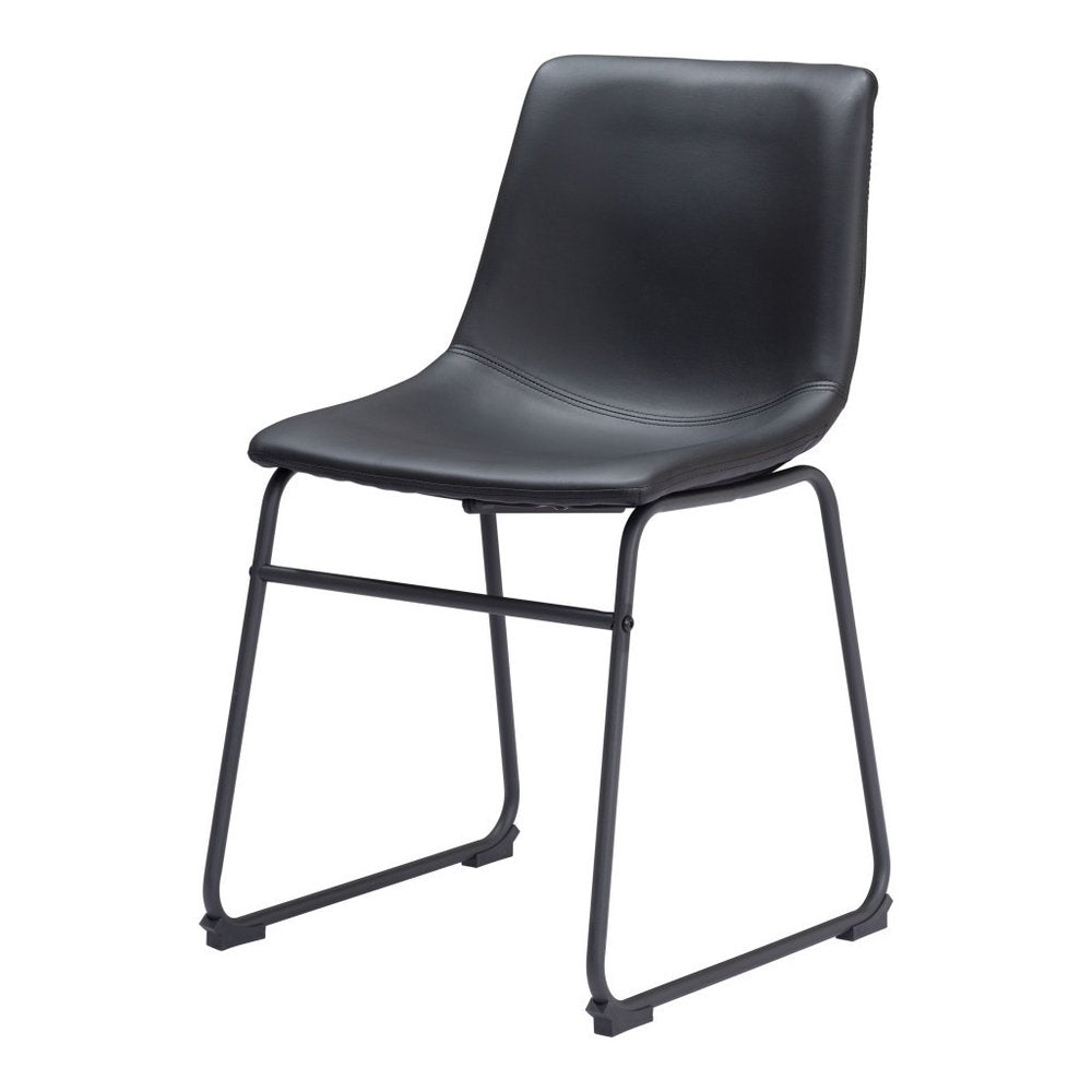 Set of Two Black Faux Leather Dining Side Chairs