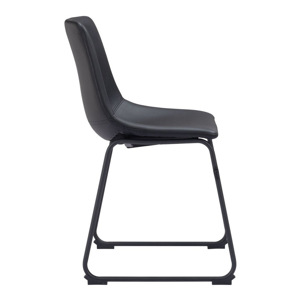 Set of Two Black Faux Leather Dining Side Chairs