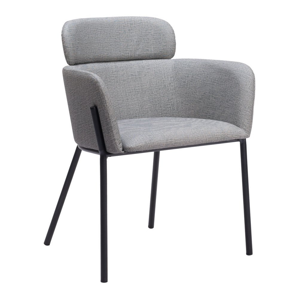 Set of Two Gray and Black Upholstered Faux Leather Dining Arm Chairs