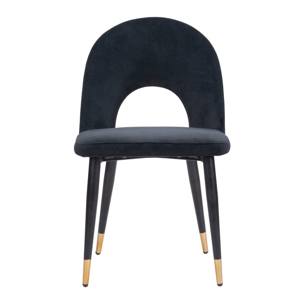 Set of Two Black and Gold Velvet Open Back Dining Side Chairs