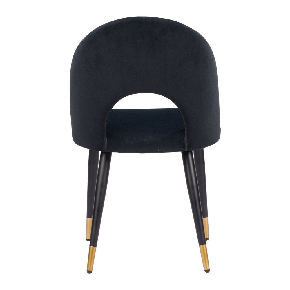 Set of Two Black and Gold Velvet Open Back Dining Side Chairs