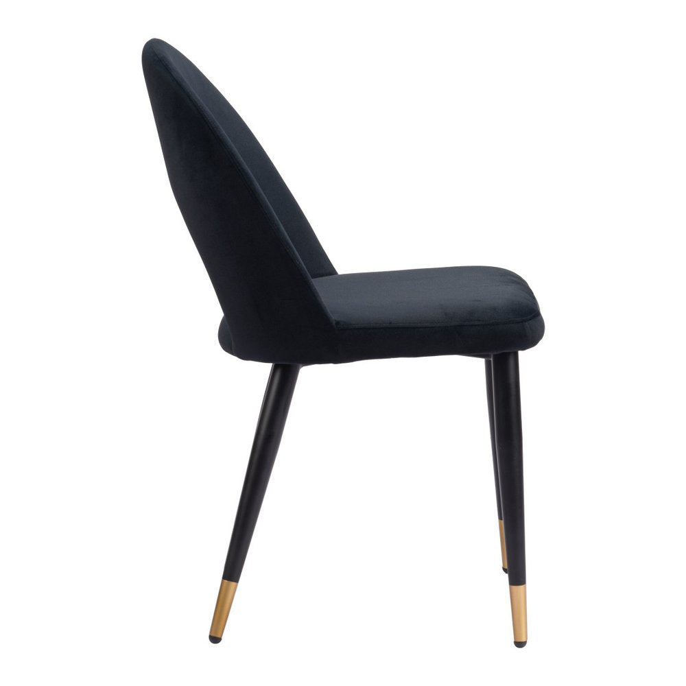 Set of Two Black and Gold Velvet Open Back Dining Side Chairs