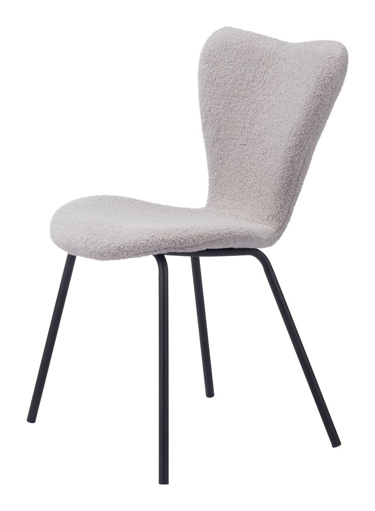 Set of Two Gray and Black Faux Fur Dining Side Chairs