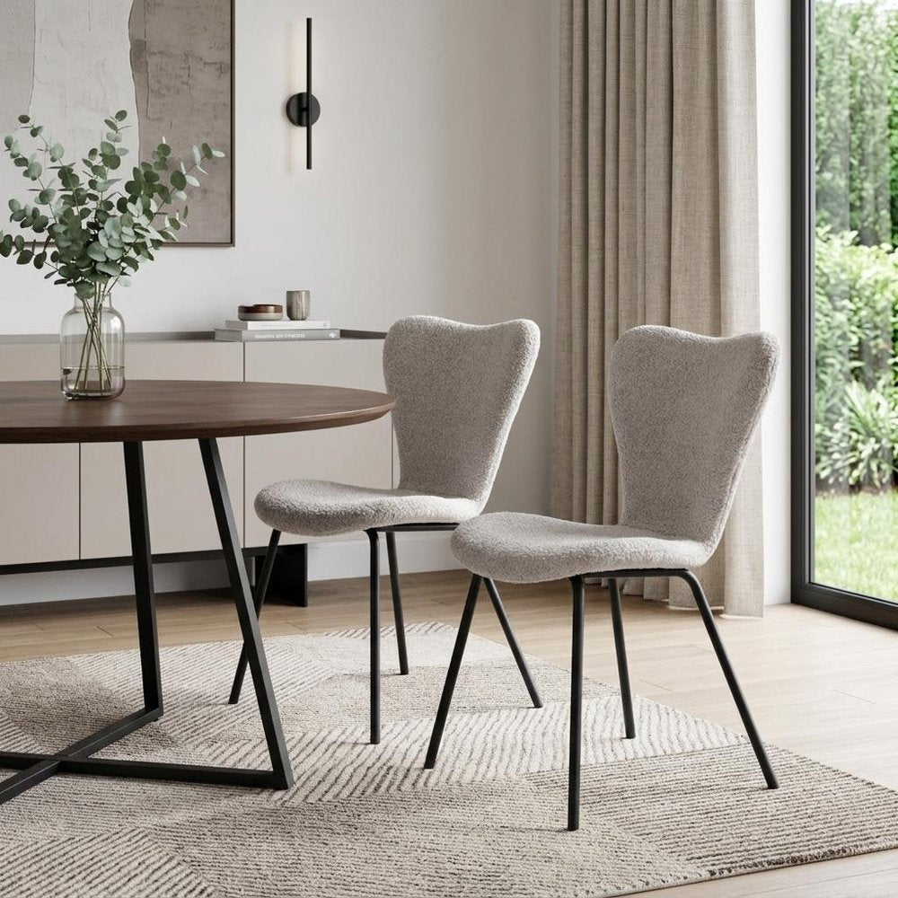 Set of Two Gray and Black Faux Fur Dining Side Chairs