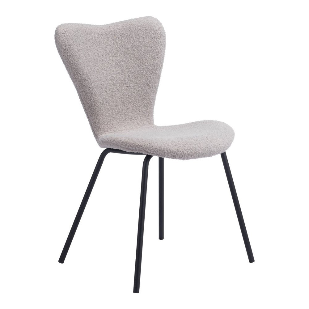 Set of Two Gray and Black Faux Fur Dining Side Chairs