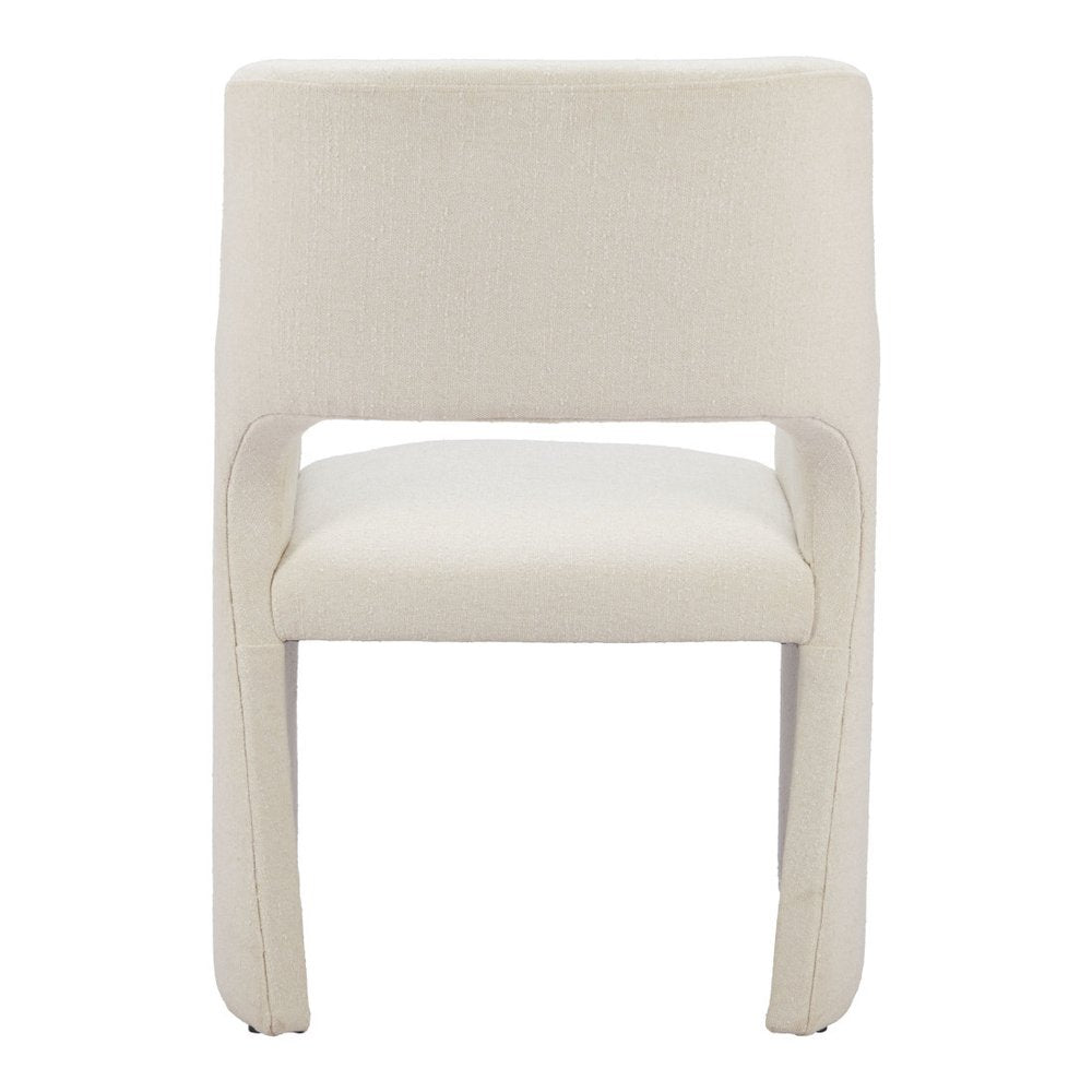 White Upholstered Faux Linen Dining Arm Chair