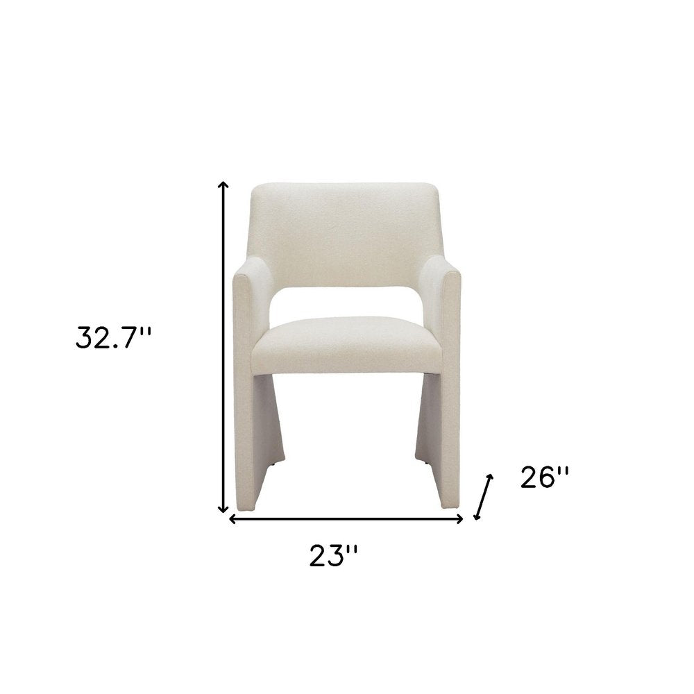 White Upholstered Faux Linen Dining Arm Chair