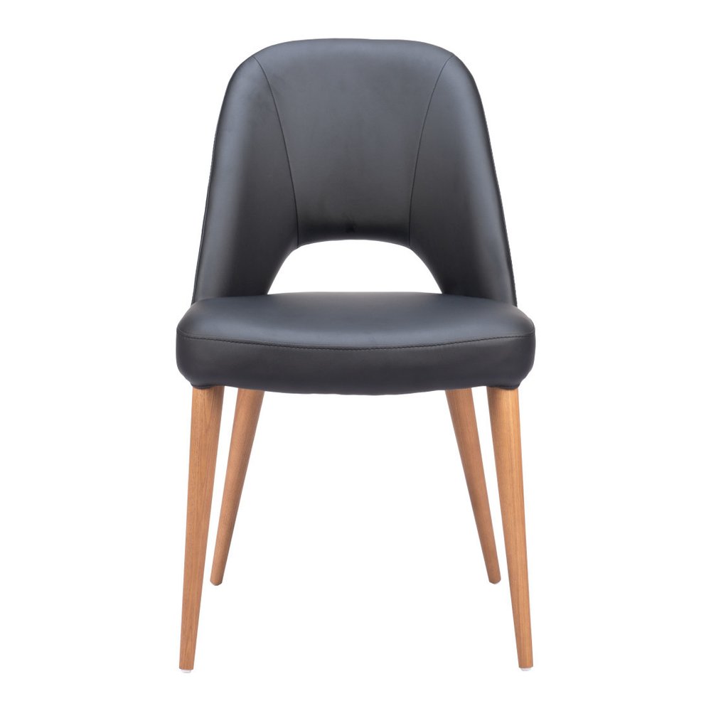 Set of Two Black and Brown Faux Leather Open Back Dining Side Chairs